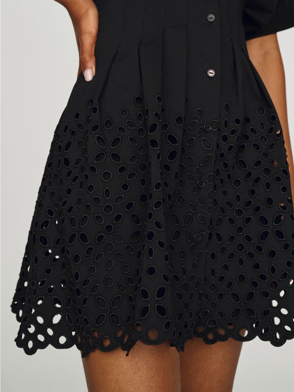 Anthropologie Black Eyelet-Trim Fit-and-Flare Shirt Dress - Picture 3 of 4